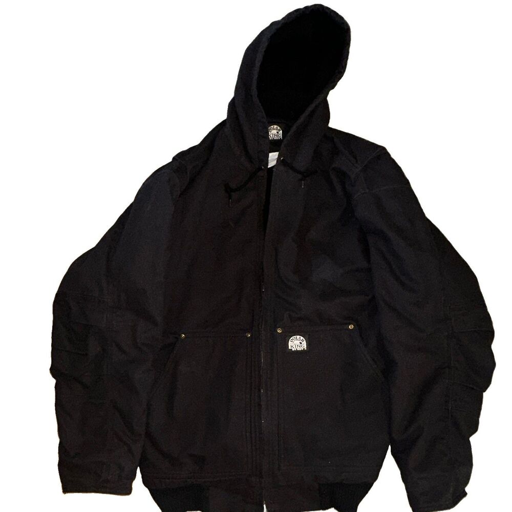 Polar King 2XL Tall Black Insulated Hooded Work Jacket Full Zip Heavy Duty
